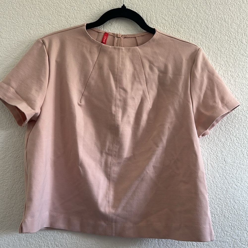 Spanx The Perfect Funnel Short Sleeve Tee Pale Pink Ponte - Picture 8 of 10